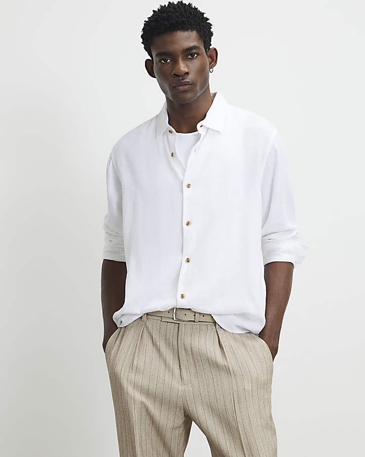 White Regular Fit Luminus Linen Blend Shirt