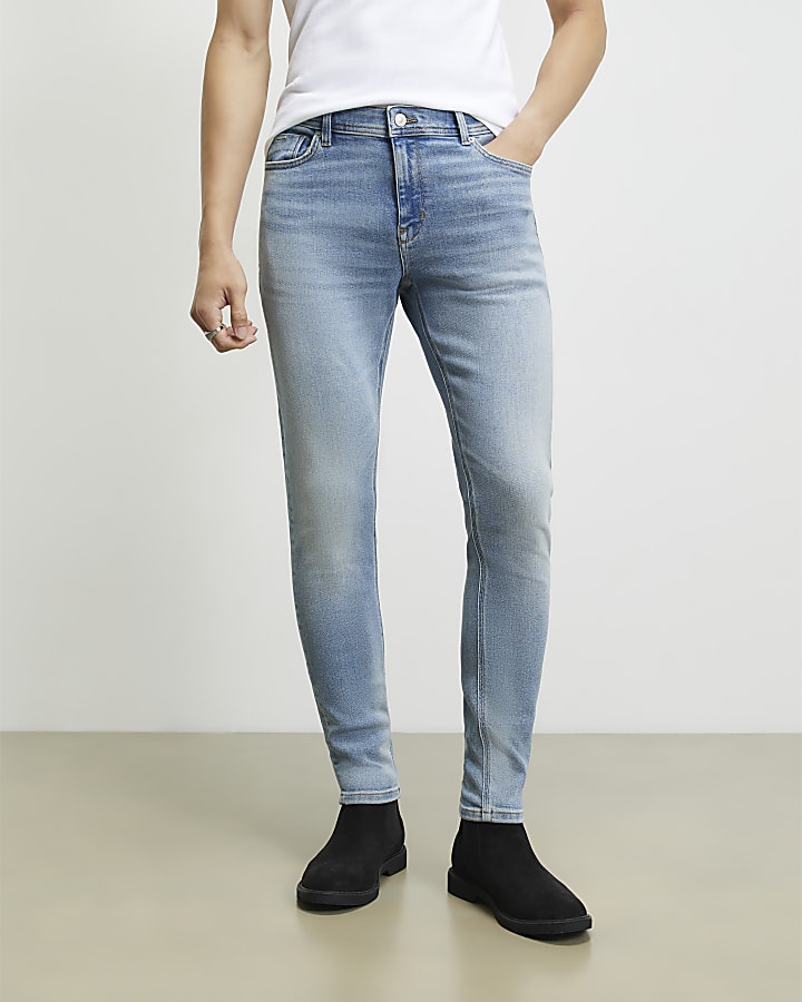 Blue Skinny Fit Washed Spray On Jeans