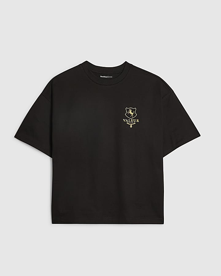 Black Oversized Fit Valeur Crest T-Shirt