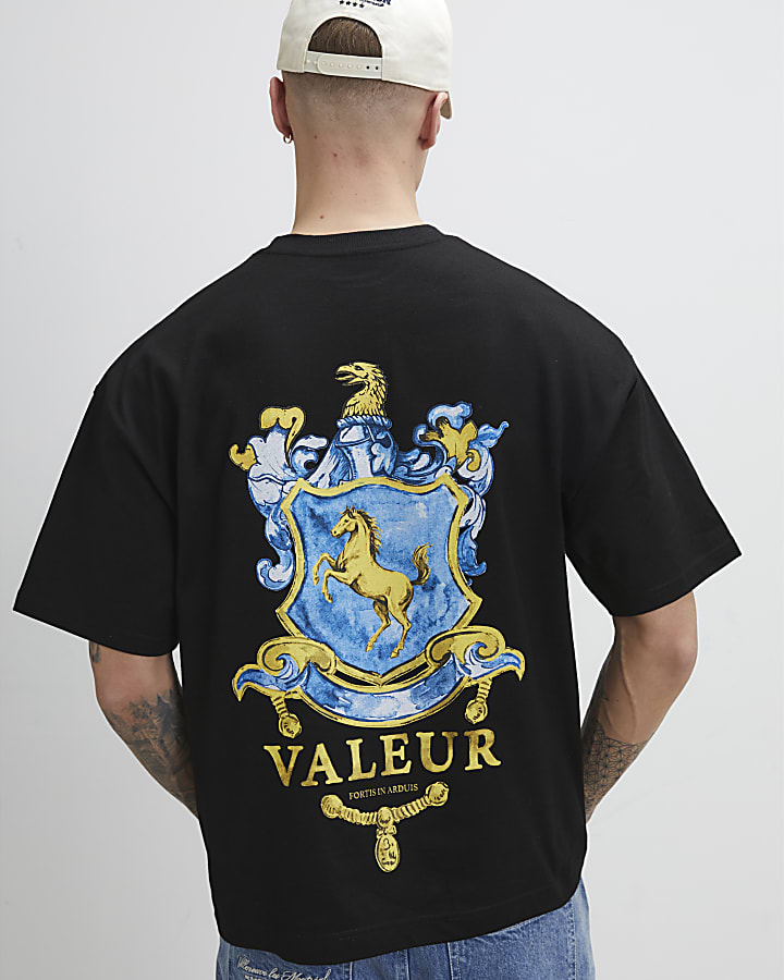 Black Oversized Fit Valeur Crest T-Shirt