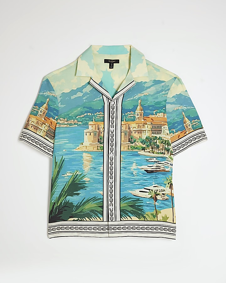 Blue Short Sleeve Revere Scenic Shirt