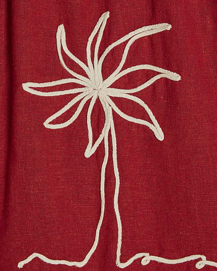 Red Drawstring Embroidered Roping Shorts