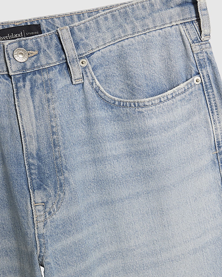 Blue Loose Fit Washed Jeans