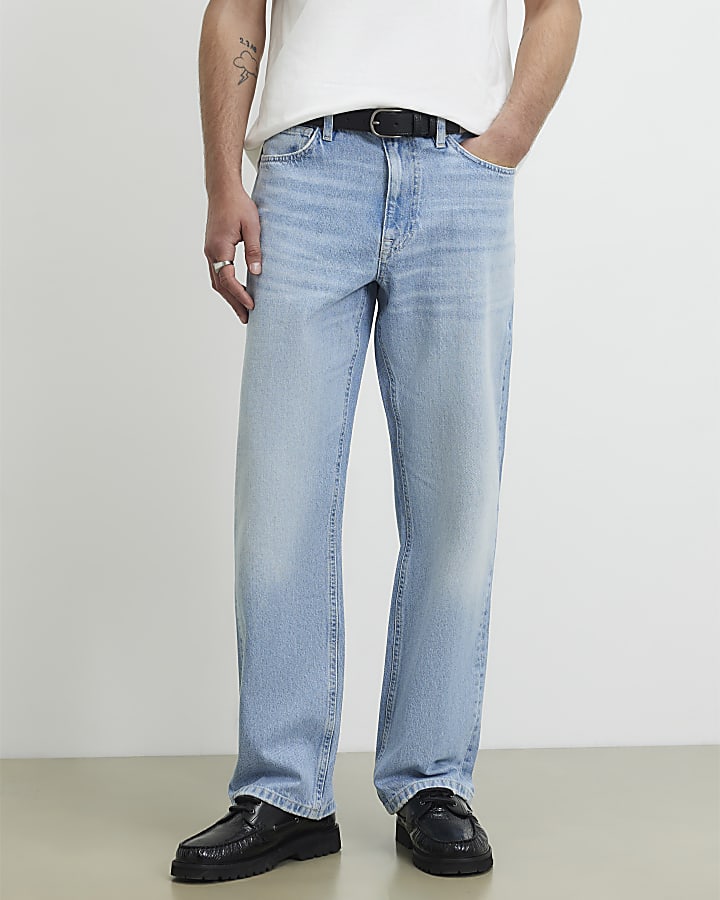 Blue Loose Fit Washed Jeans