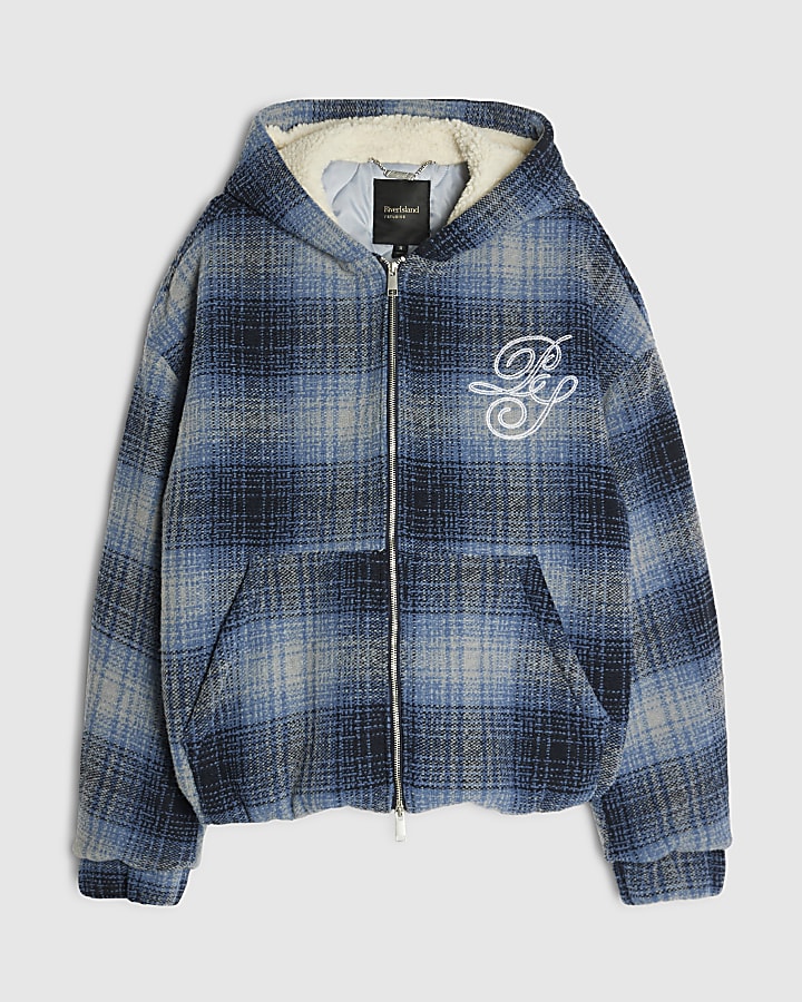 Blue Borg Lined Check Corduroy RI Hoodie