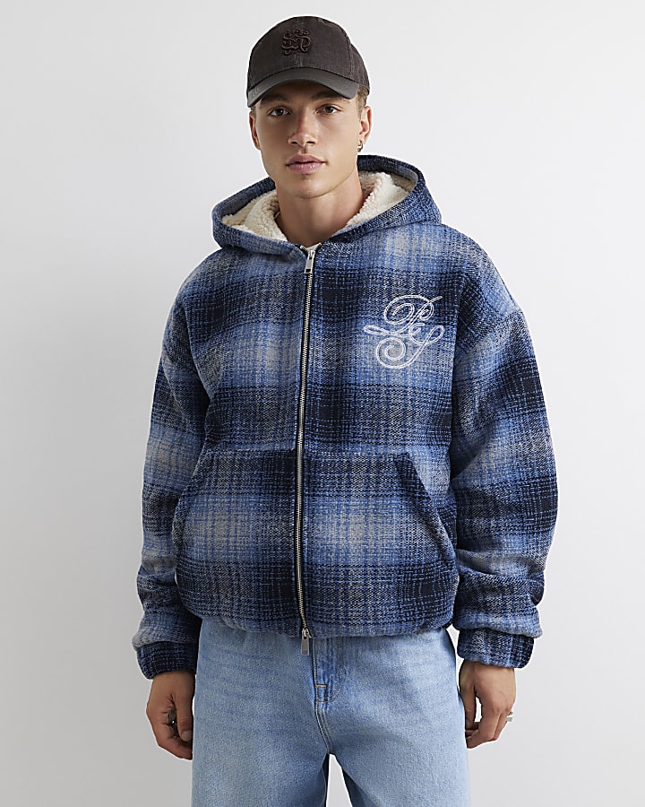 Blue Borg Lined Check Corduroy RI Hoodie