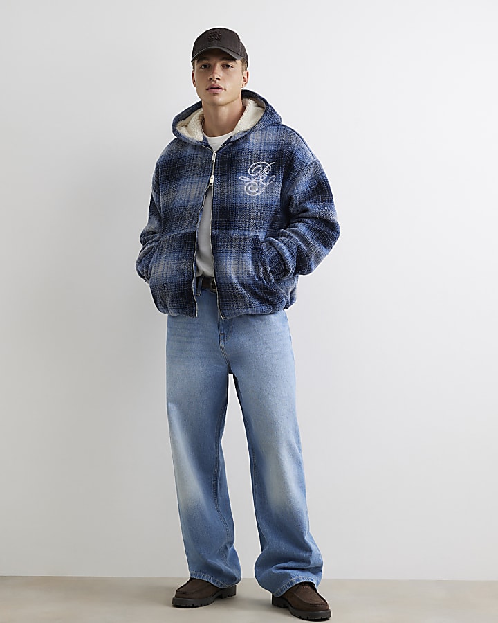 Blue Borg Lined Check Corduroy RI Hoodie
