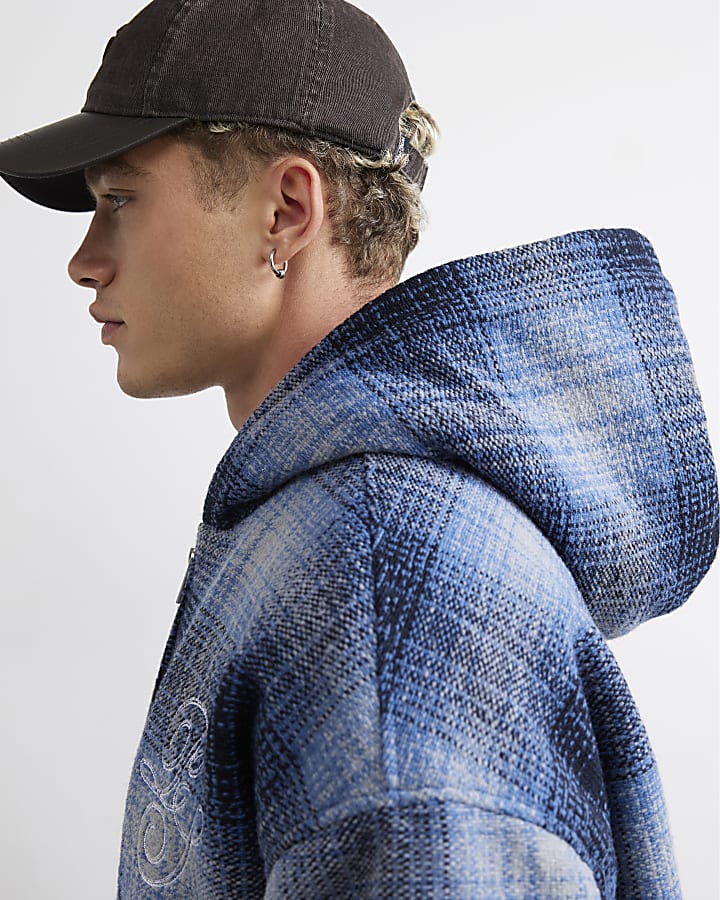 Blue Borg Lined Check Corduroy RI Hoodie