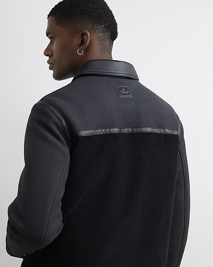 Black Texture Blocked Western Jacket