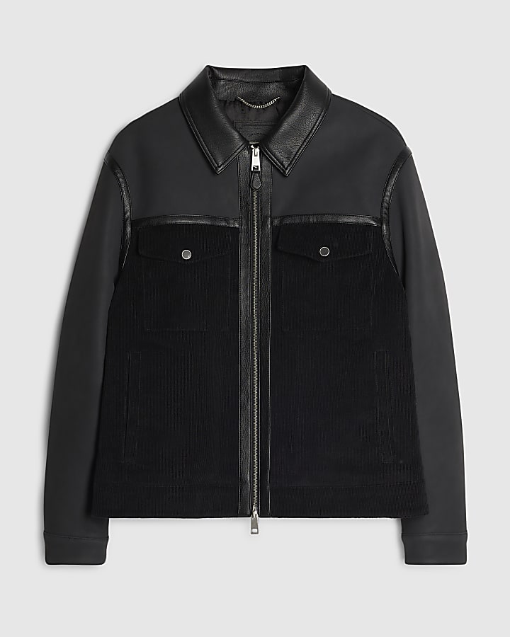 Black Texture Blocked Western Jacket