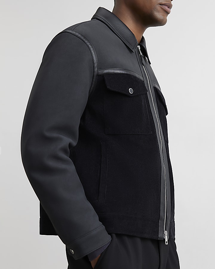Black Texture Blocked Western Jacket