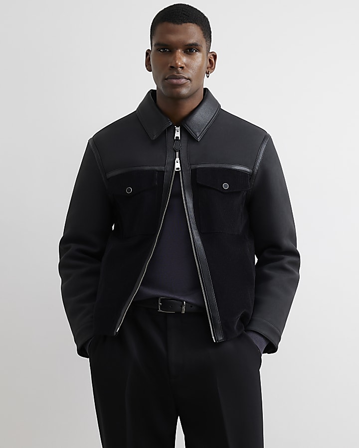 Black Texture Blocked Western Jacket