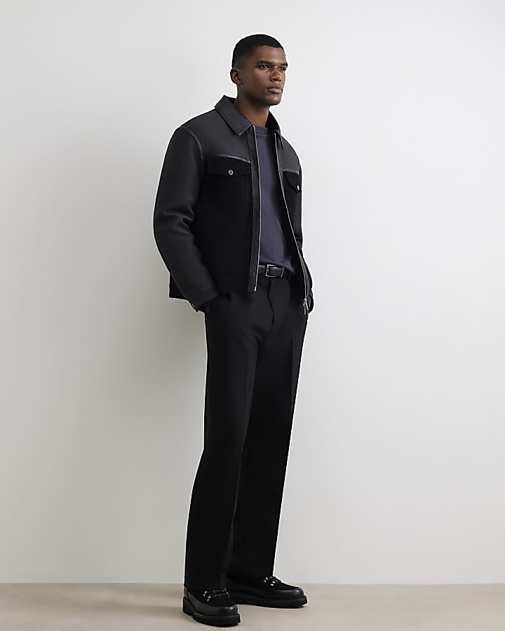 Black Texture Blocked Western Jacket