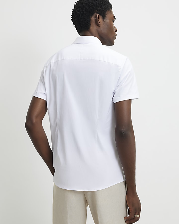 White Muscle Fit Short Sleeve Shirt