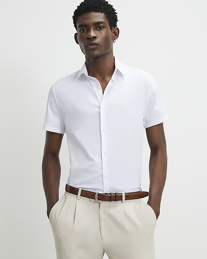 White Muscle Fit Short Sleeve Shirt