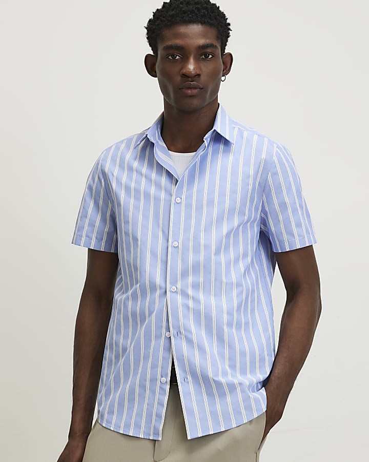 Blue Slim Fit Stripe Shirt