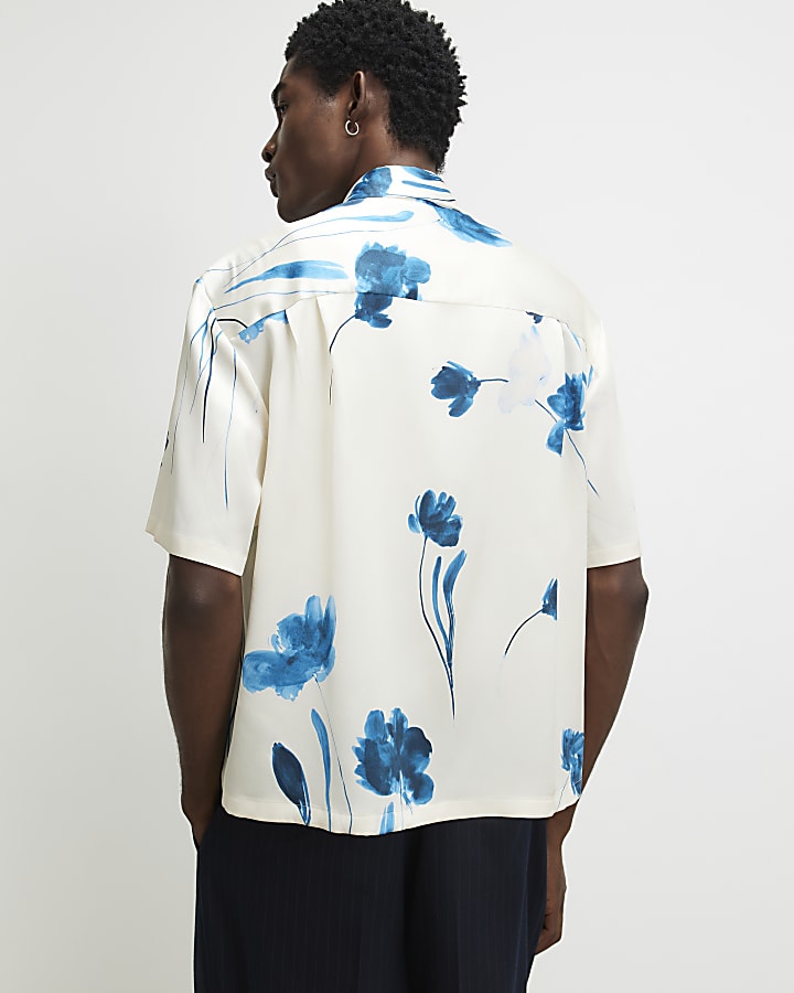 Beige Satin Floral Shirt