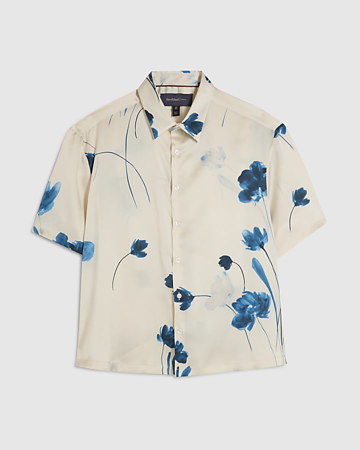 Beige Satin Floral Shirt