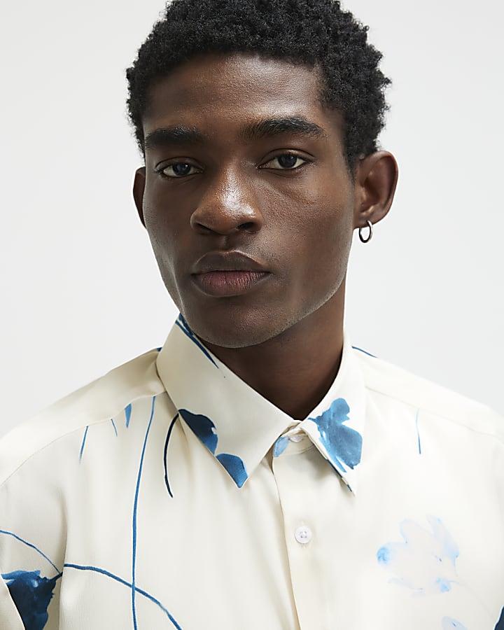 Beige Satin Floral Shirt