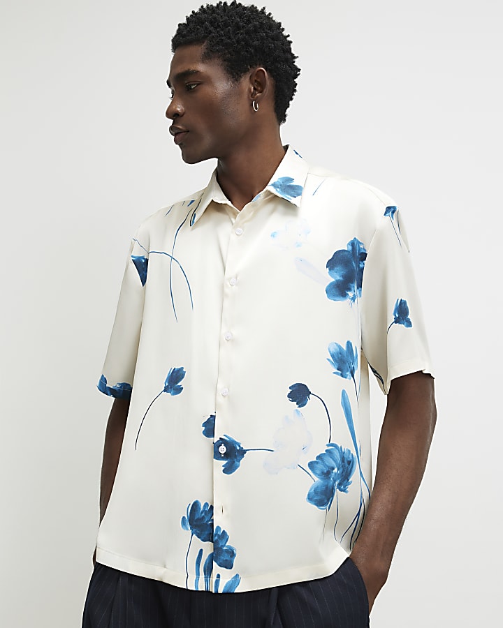 Beige Satin Floral Shirt