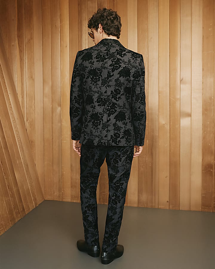 Black Twisted Tailor Floral Trousers