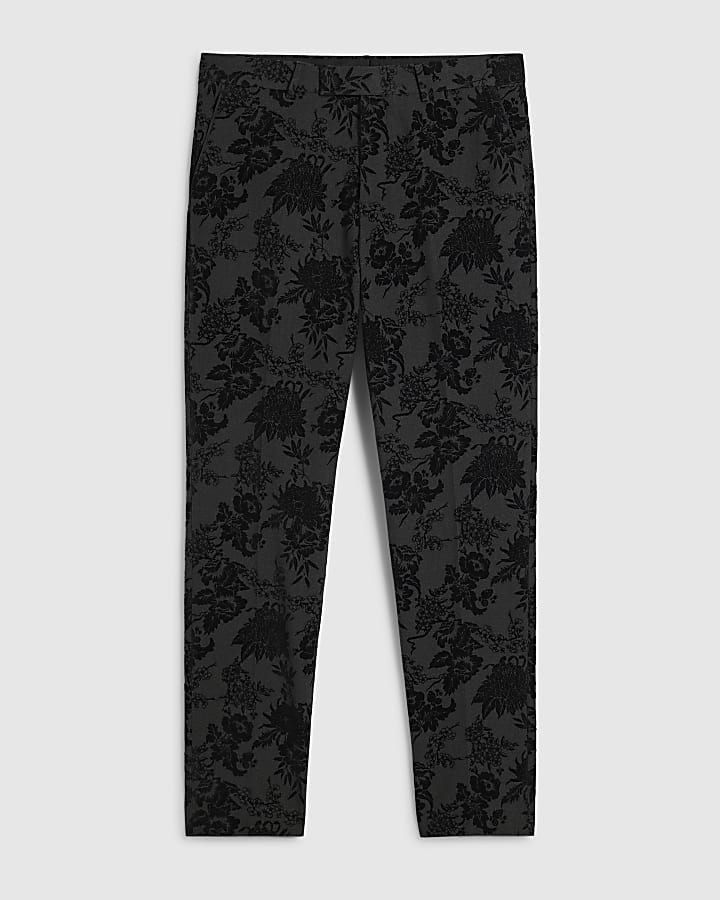 Black Twisted Tailor Floral Trousers