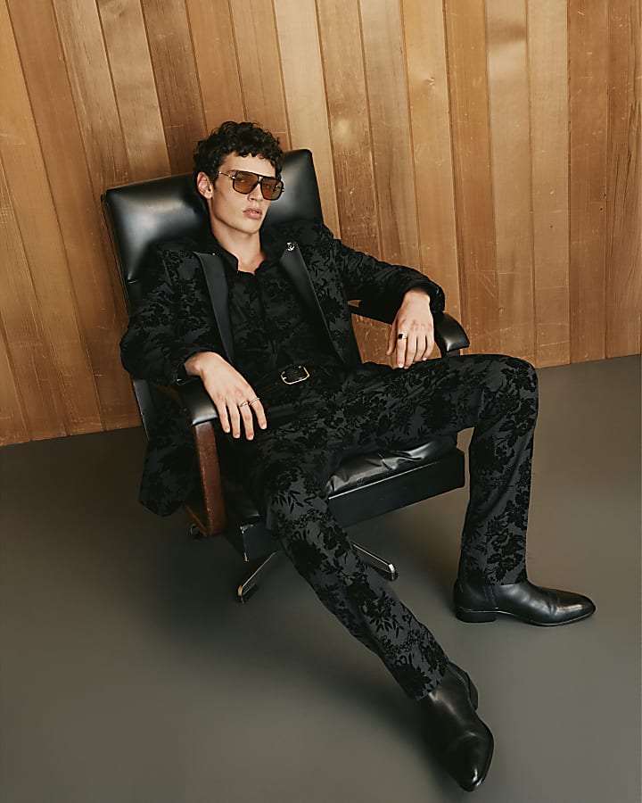 Black Twisted Tailor Floral Trousers