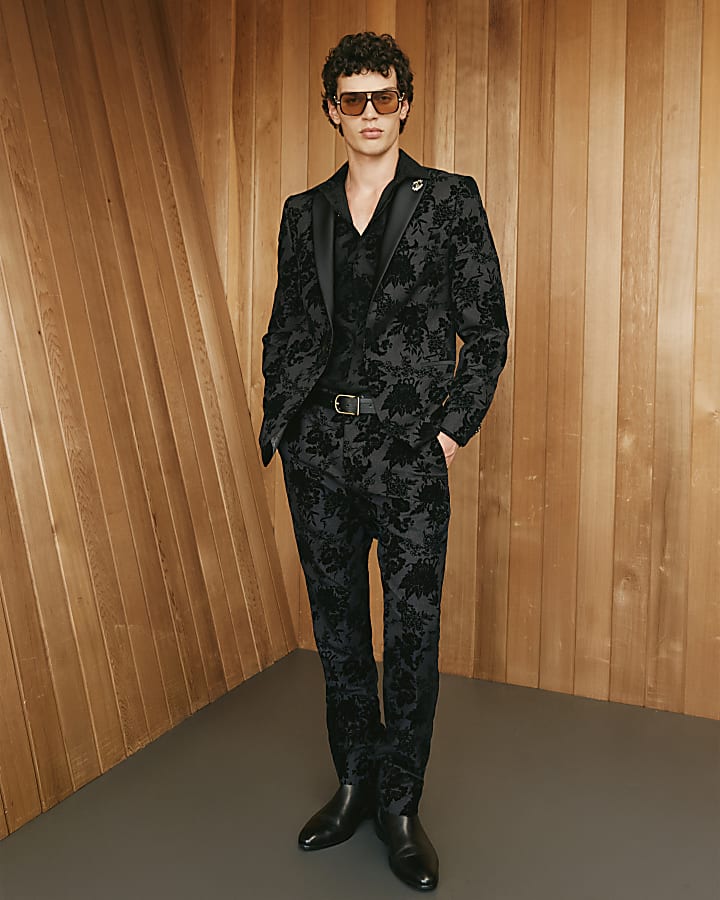 Black Twisted Tailor Floral Trousers
