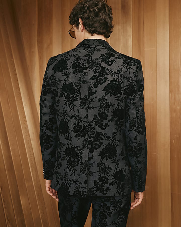 Black Twisted Tailor Floral Suit Jacket