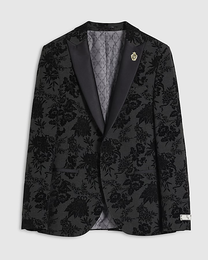 Black Twisted Tailor Floral Suit Jacket