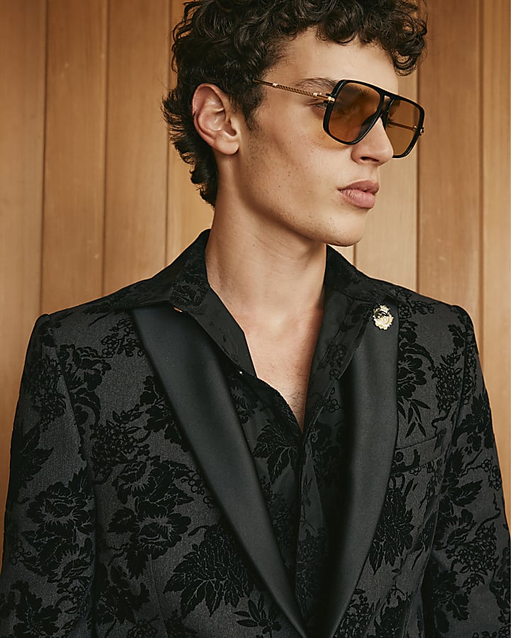 Black Twisted Tailor Floral Suit Jacket