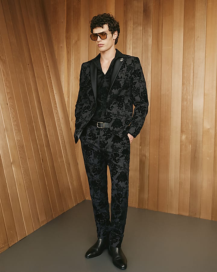 Black Twisted Tailor Floral Suit Jacket