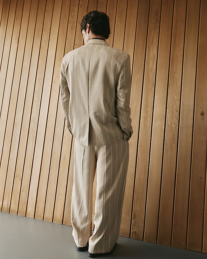 Beige Twisted Tailor Pinstripe Trousers