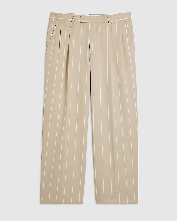 Beige Twisted Tailor Pinstripe Trousers