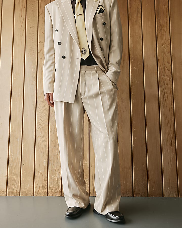 Beige Twisted Tailor Pinstripe Trousers