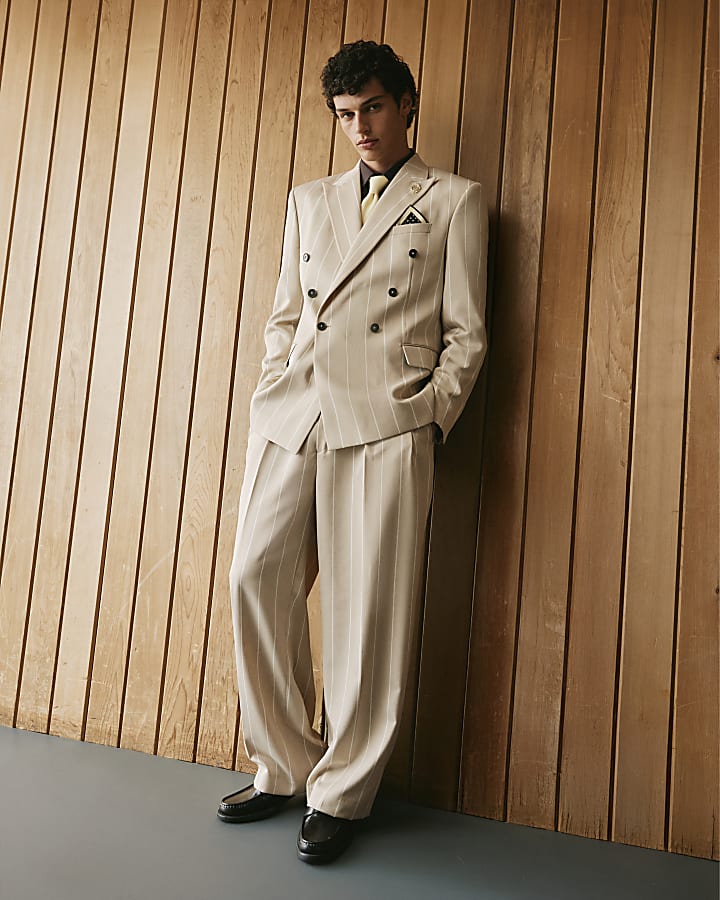 Beige Twisted Tailor Pinstripe Trousers