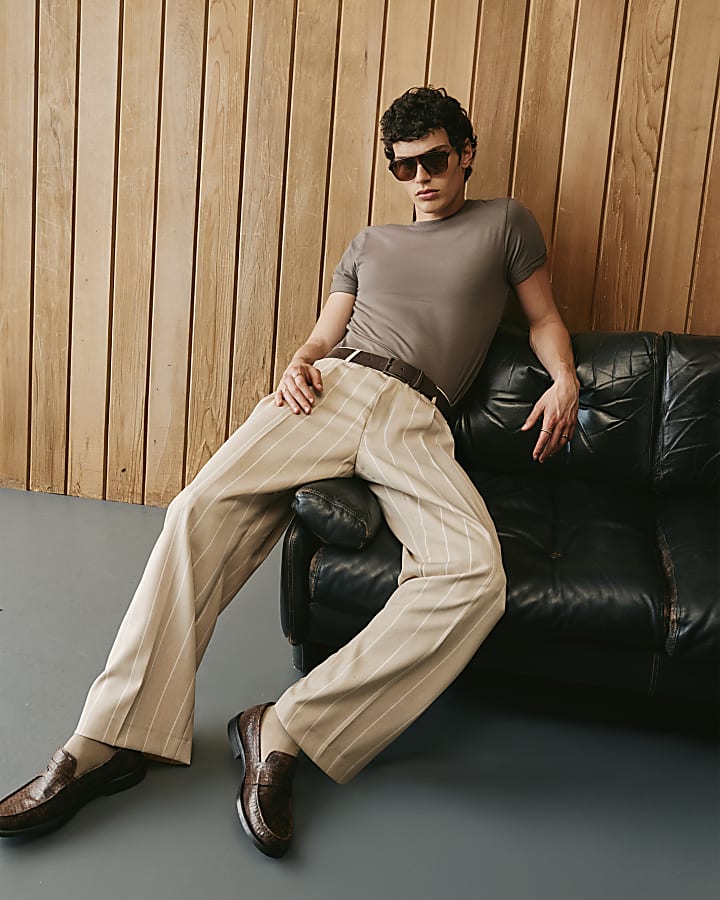 Beige Twisted Tailor Pinstripe Trousers