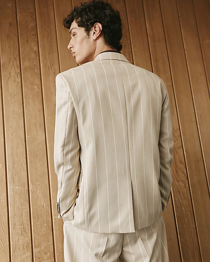 Beige Twisted Tailor Pinstripe Suit Jacket