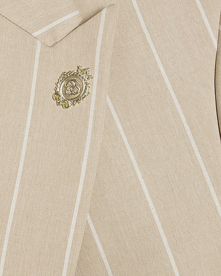 Beige Twisted Tailor Pinstripe Suit Jacket