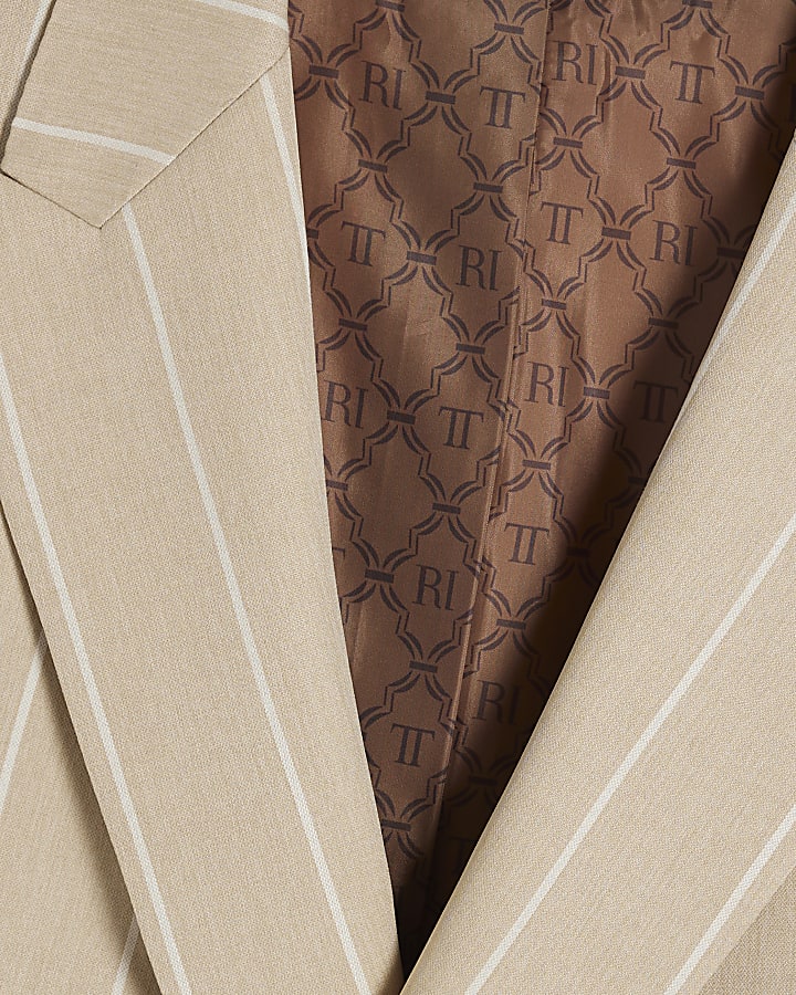 Beige Twisted Tailor Pinstripe Suit Jacket