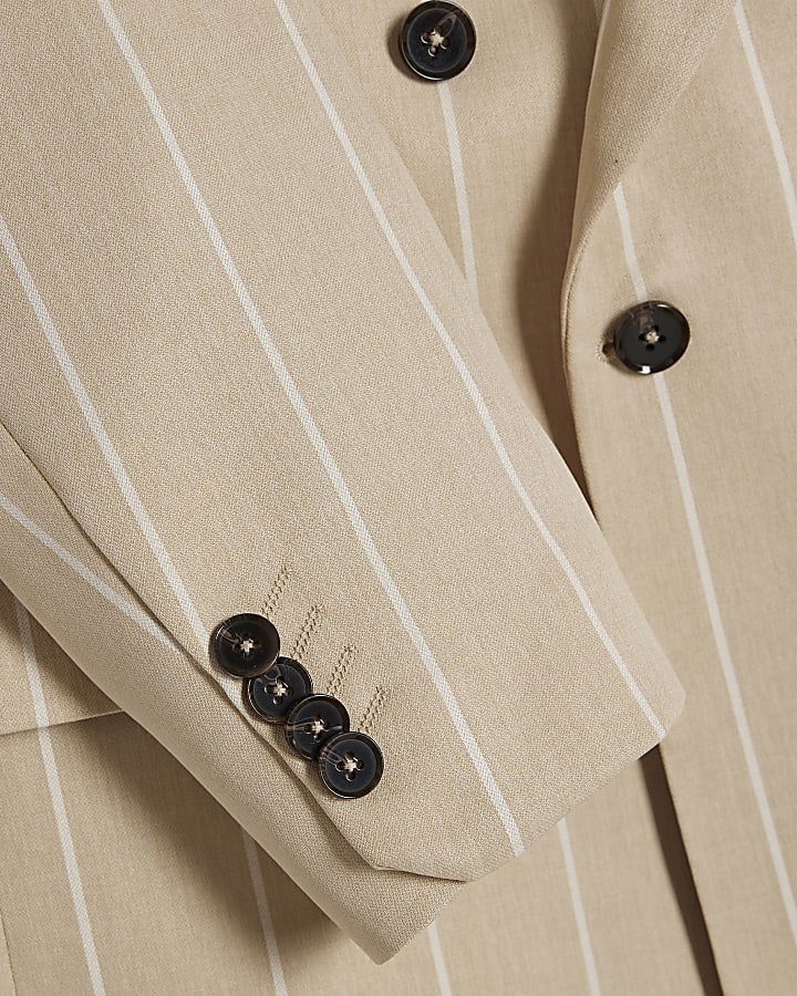 Beige Twisted Tailor Pinstripe Suit Jacket