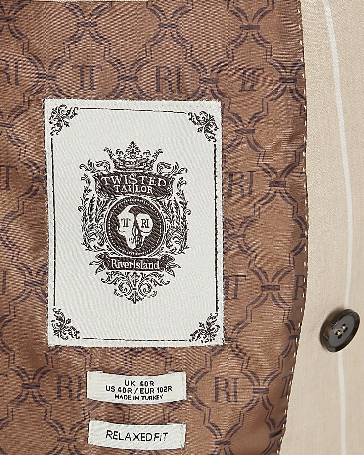 Beige Twisted Tailor Pinstripe Suit Jacket