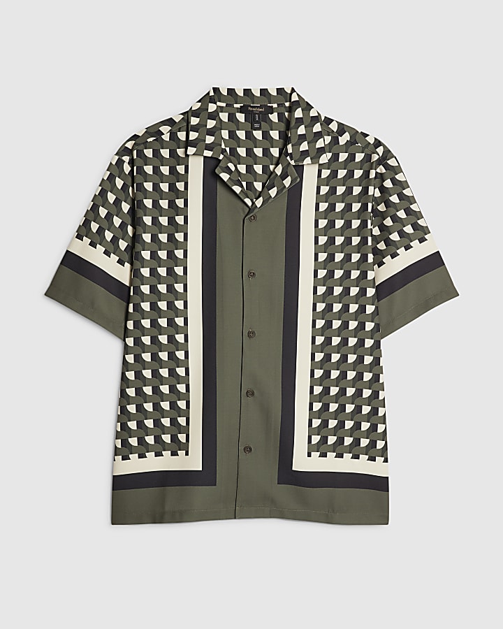 Green Regular Fit Geometric Border Shirt