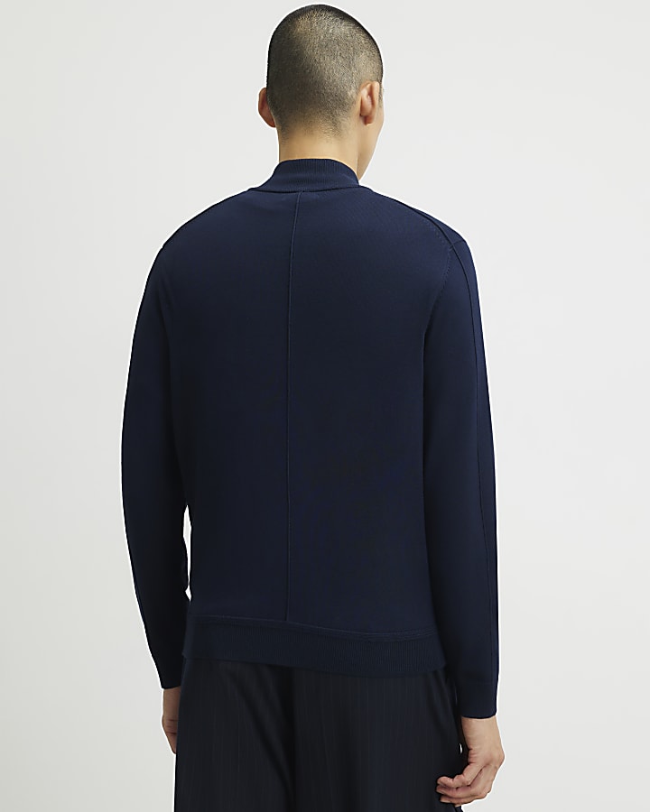 Navy Slim Fit Half Zip Jumper