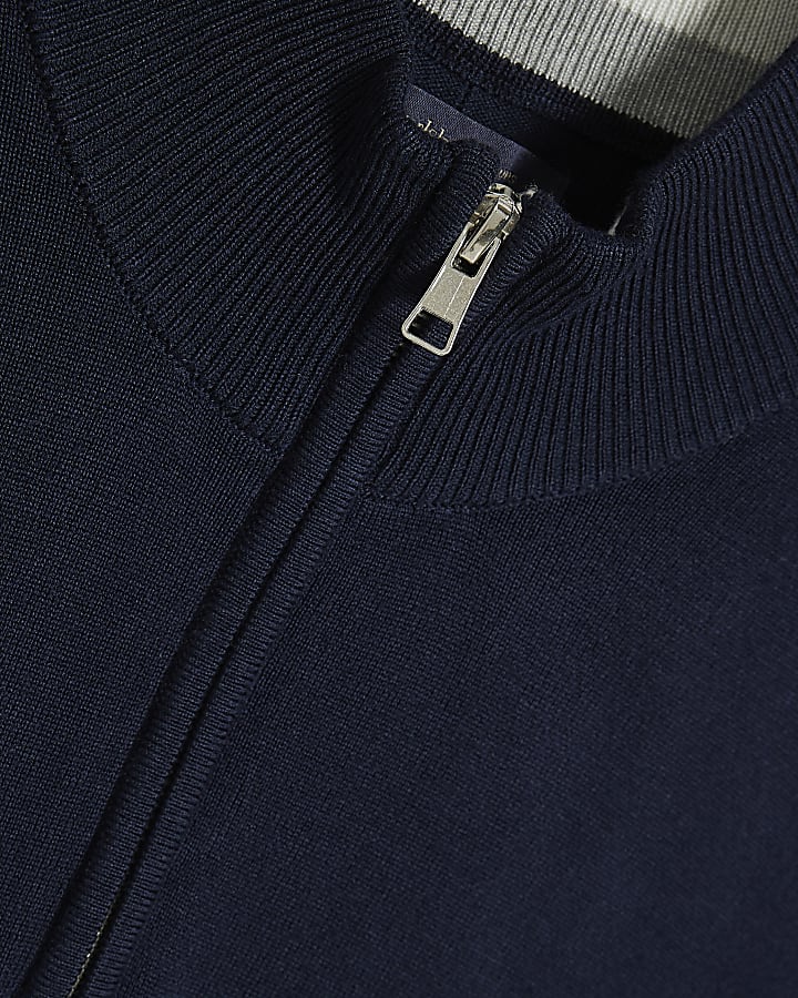 Navy Slim Fit Half Zip Jumper