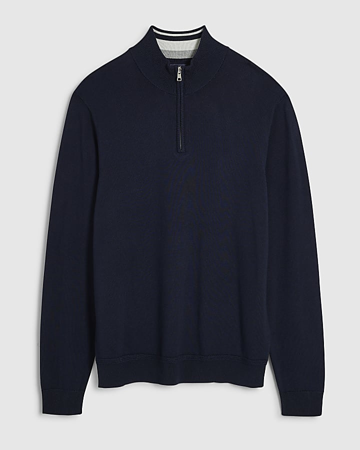 Navy Slim Fit Half Zip Jumper