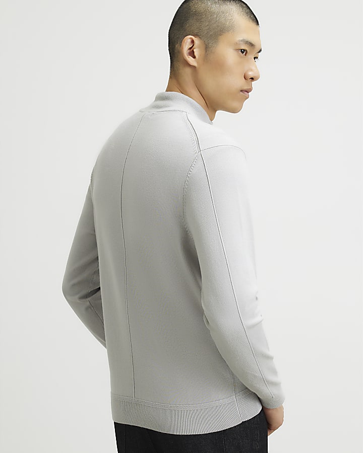 Grey Slim Fit Half Zip Jumper