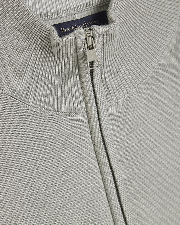 Grey Slim Fit Half Zip Jumper