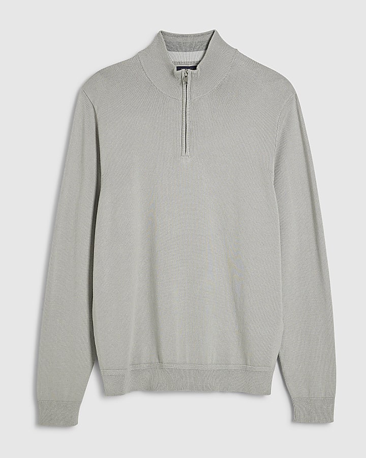 Grey Slim Fit Half Zip Jumper