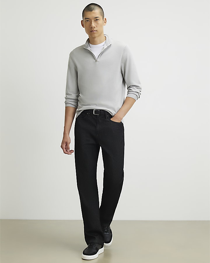 Grey Slim Fit Half Zip Jumper
